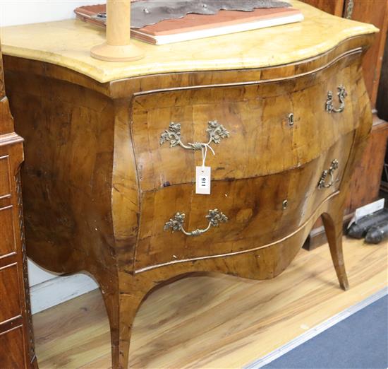 A Continental walnut bombe commode W.120cm